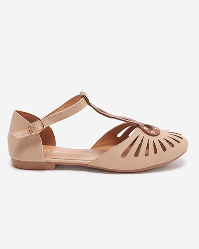 Beige women's openwork ballerinas with cut-out on the sides Erraf-Footwear