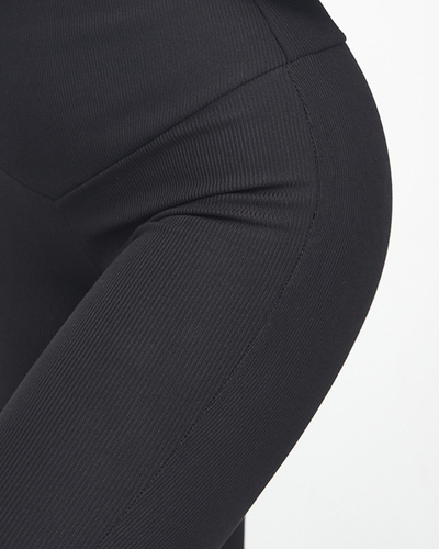 Women's Black Ribbed Leggings - Clothing