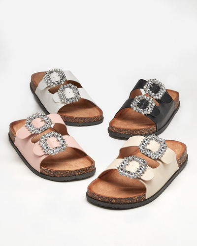 Beige women's slippers with clasps Oterina - Footwear