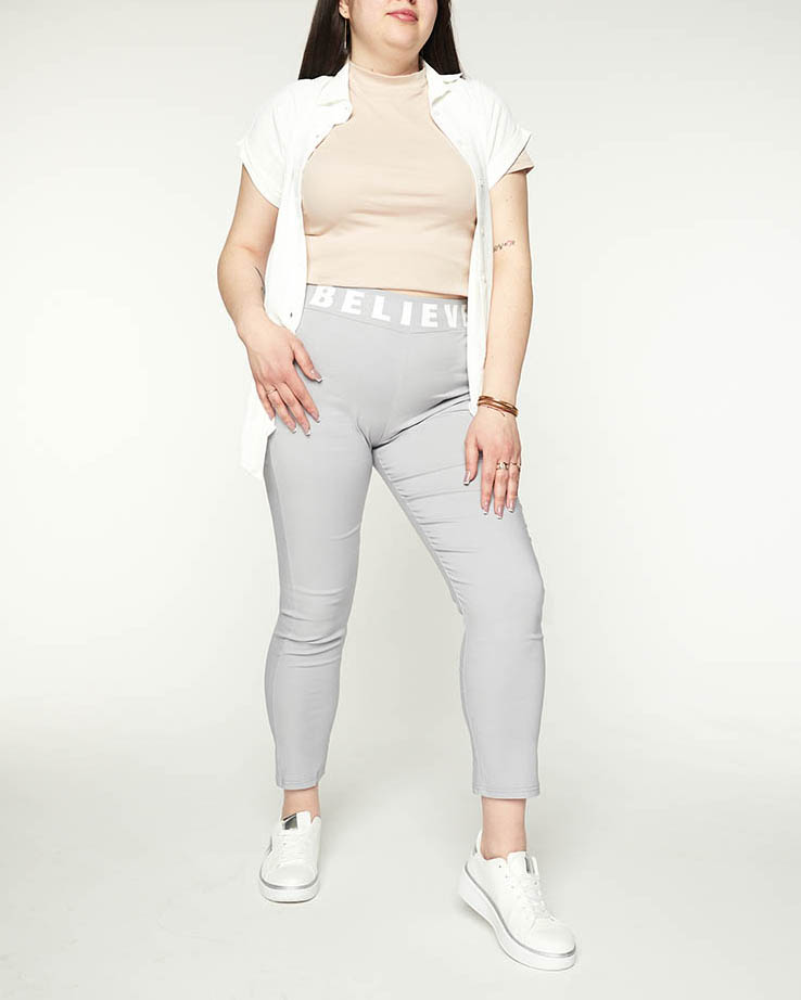 Women's fabric pants with light gray lettering - Clothing